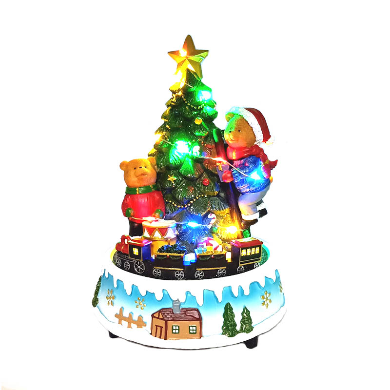 Hot sales LED xmas tree and bear with moving train christmas decoration