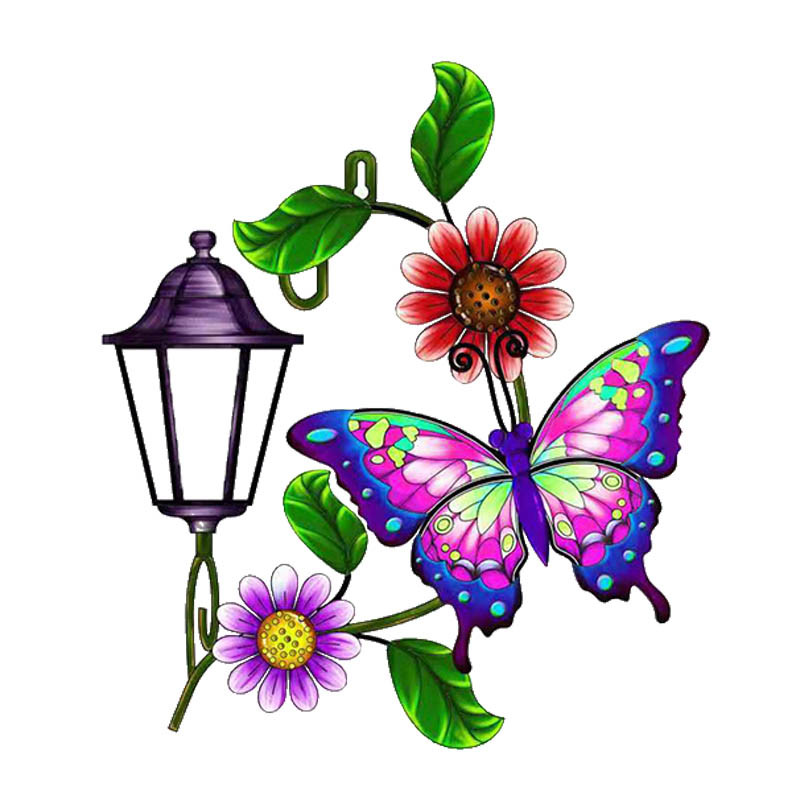 Hot sales ornaments metal butteryfly wall plaque with solar light garden decoation