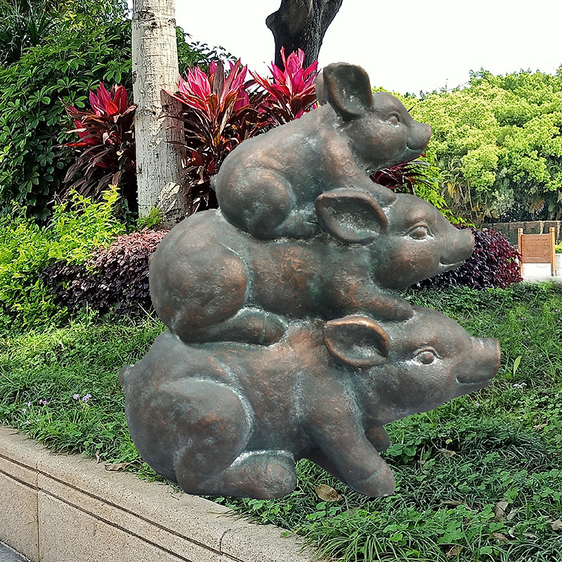 Unique animal pyramid mgo decoration figurine pigs trio statue