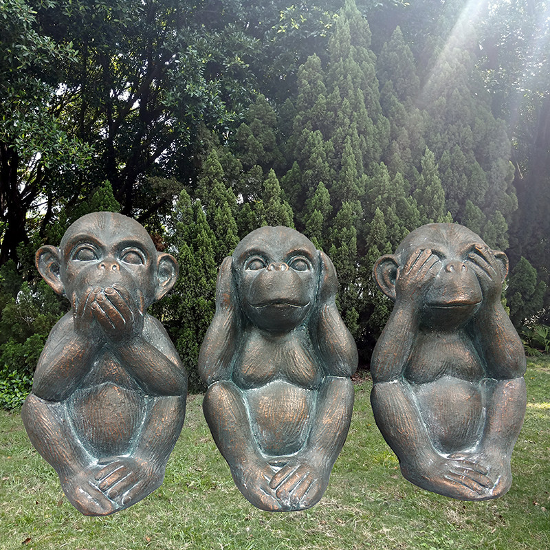 Customize antique bronze finish speak see hear no evil monkeys garden animal statue