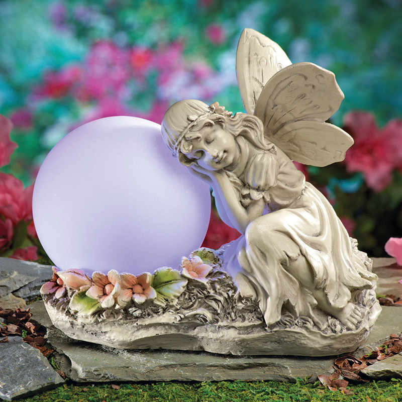 Handmade polyresin serenity fairy figurine garden angel statue with solar light for outdoor decoration
