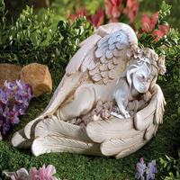 High quality angel gift craft figurine resin cherub sleeping in wing with solar light garden decoration