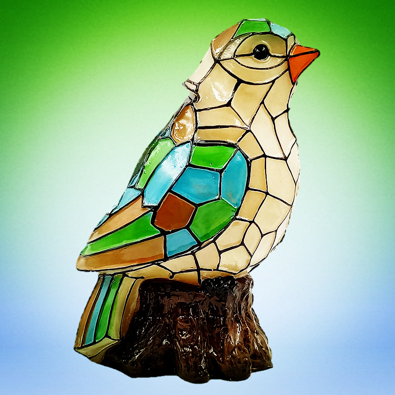 Handmade polyresin mosaic bird with solar light faux tiffany bird solar lighted garden statue decoration
