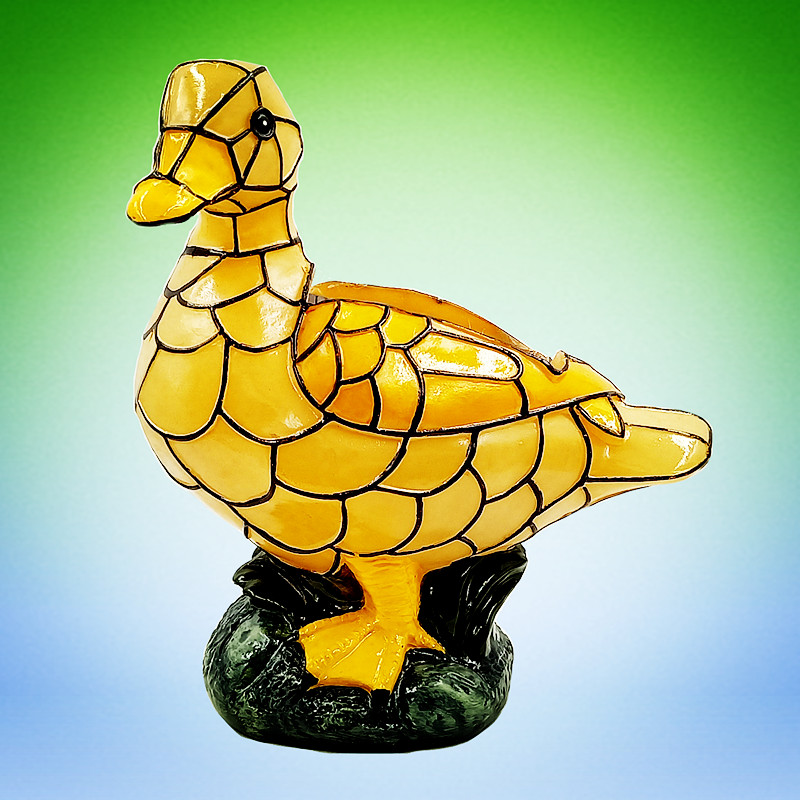 Hot sales garden animal statue polyresin mosaic duck with solar light for outdoor decoration