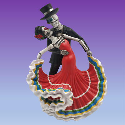 New design day of the dead halloween decorative resin dancing skeleton couple figurine for Home decoration