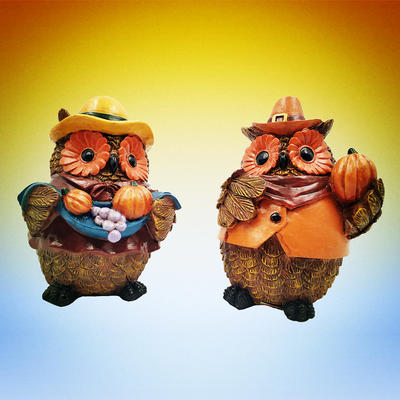Hot selling autumn decorative resin owl fall harvest pumpkin thanksgiving tabletop figurine for home decoration