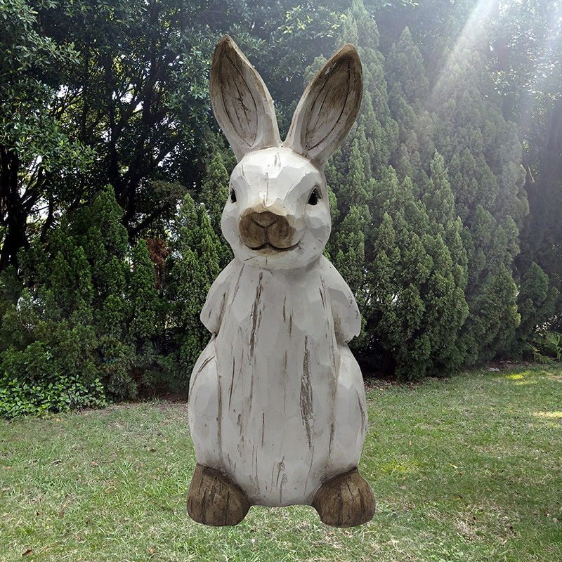 Customized animal sculpture whitewashed wood effect rabbit garden statue