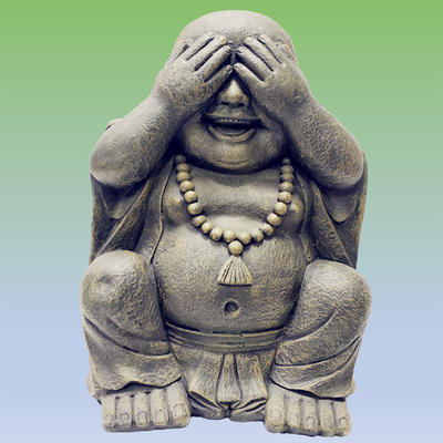 Handmade see no evil laughing buddha sculpture mgo laughing buddha with posture of “Not Seeing” statue