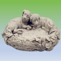Hot sales handmade outdoor animal statue resin two sleeping dogs with birdfeeder garden decoration