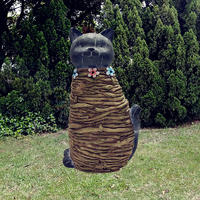 Wholesales handmade outdoor animal sculpture mgo rattan texture cat statue garden decorations