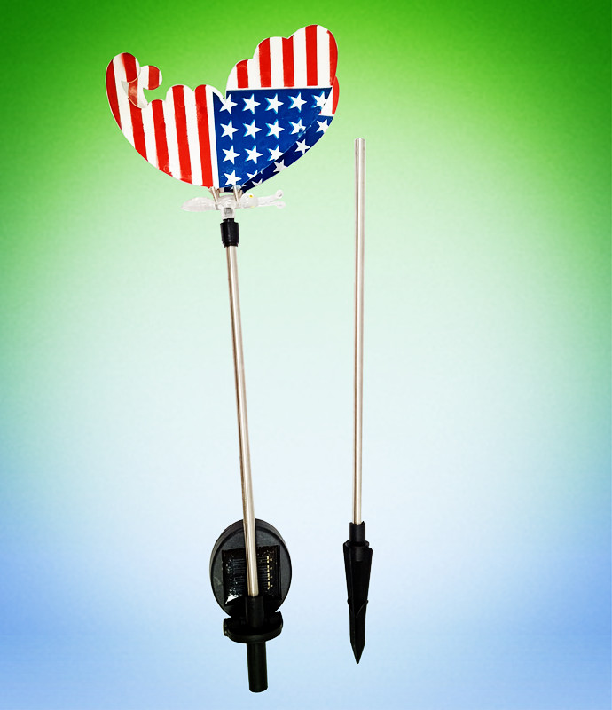 Hot Sale Solar Butterfly Printed Usa Flag Garden Stake Plastic | HDK