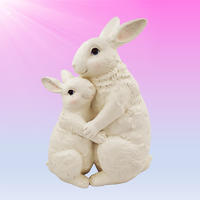 Factory price polyresin white hugging bunnies easter spring table top figures