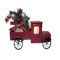 Hot sale metal truck model christmas decoration red metal truck with tree and LED