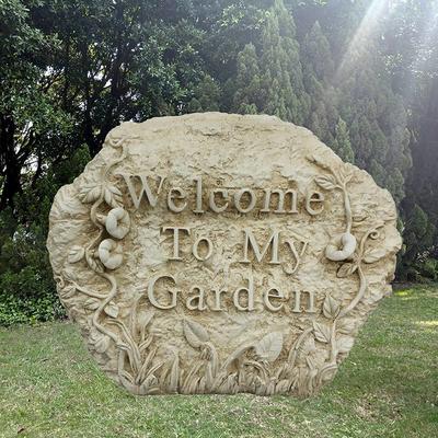 Wholesale polyresin artificial stone with words “Welcome to my garden” outdoor statue