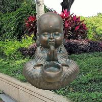 New style praying little buddha monk with tealight candle holder garden statue