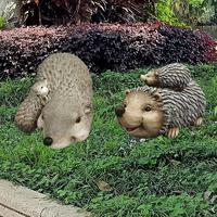 Large resin lifelike mom & baby hedgehog ornament for the garden