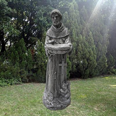 Wholesale St. Francis sculpture religious figurines mgo St. Francis with animals and bird feeder garden statue