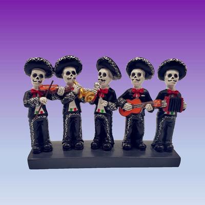 China wholesale custom day of the dead halloween decoration resin mariachi skeleton band musicians figurine for sales